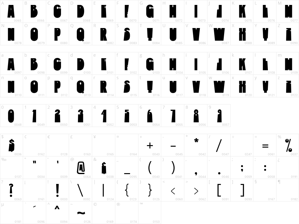 Fintbar Character Map