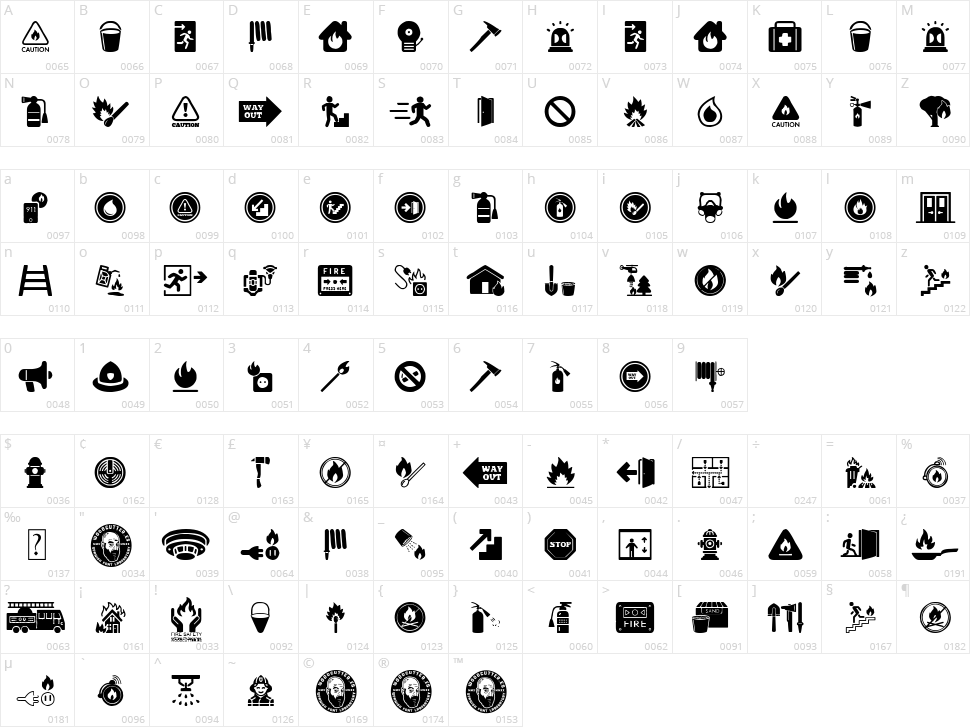 Fire Safety Icons Character Map
