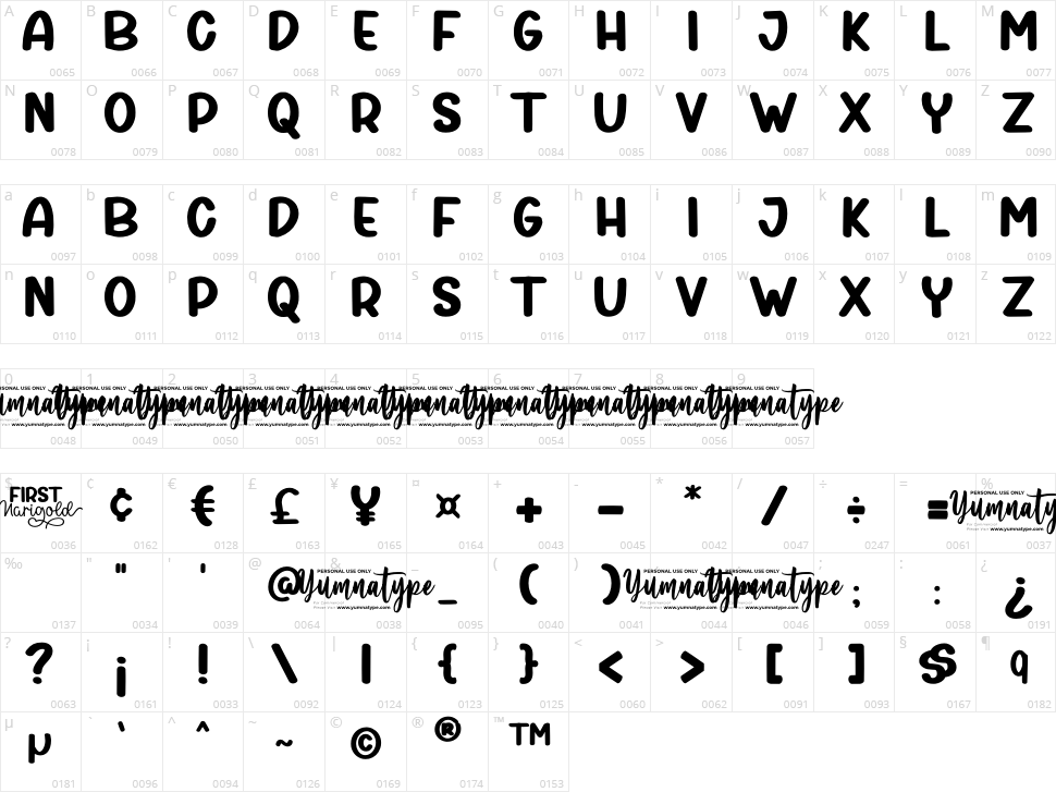 First Marigold Character Map