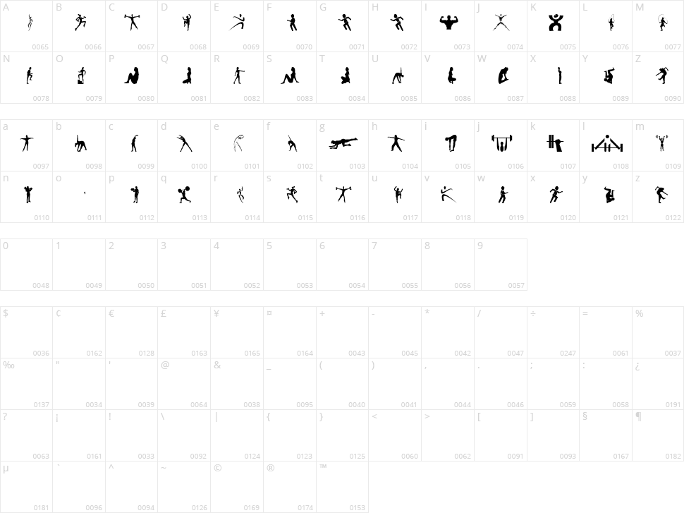 Fitness Silhouettes Character Map
