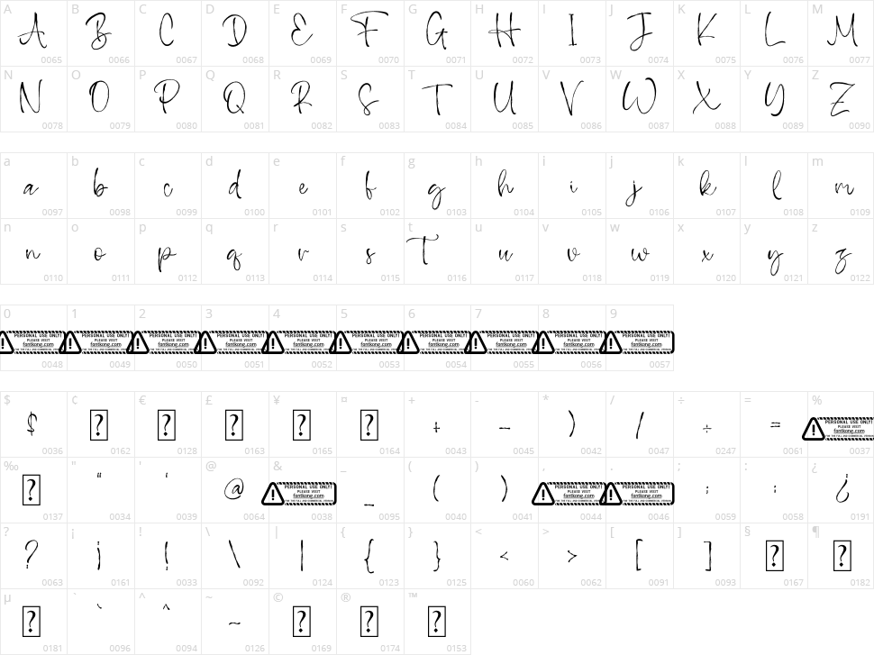 Flanella Character Map