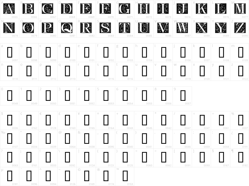 Fleur Corner Caps Character Map