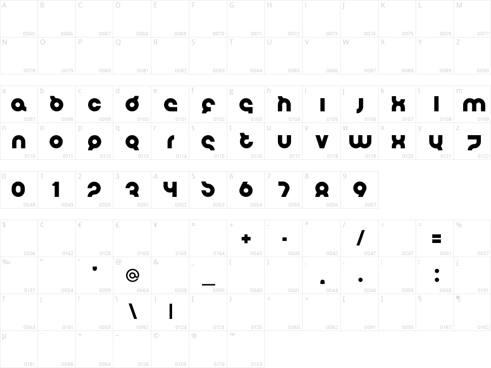 Flirt Bobo Bold Character Map