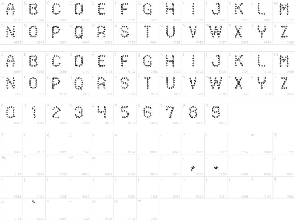 Flowered St Character Map