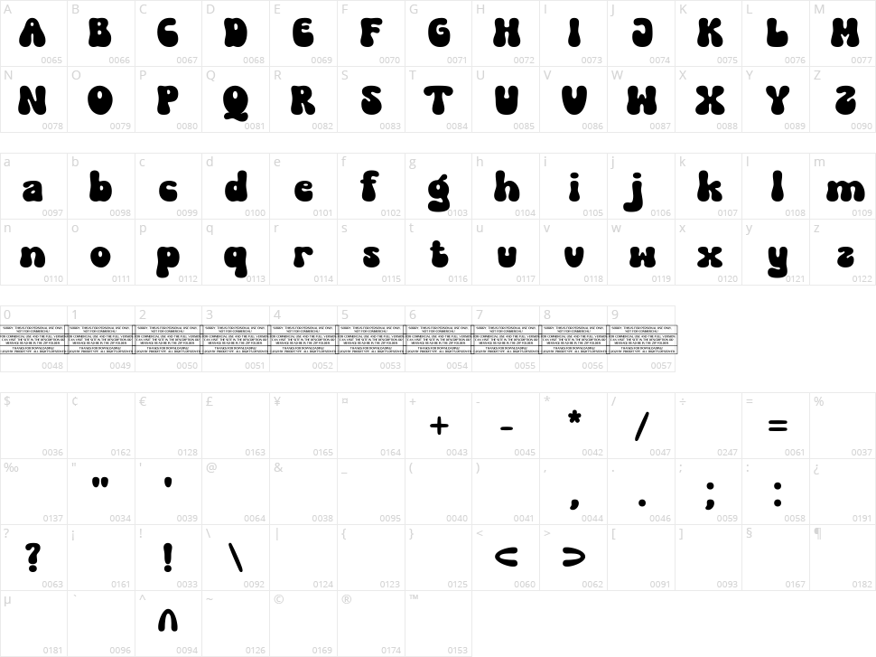 Folks Dreaming Character Map