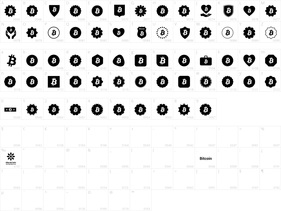 Font Bitcoin Color Character Map