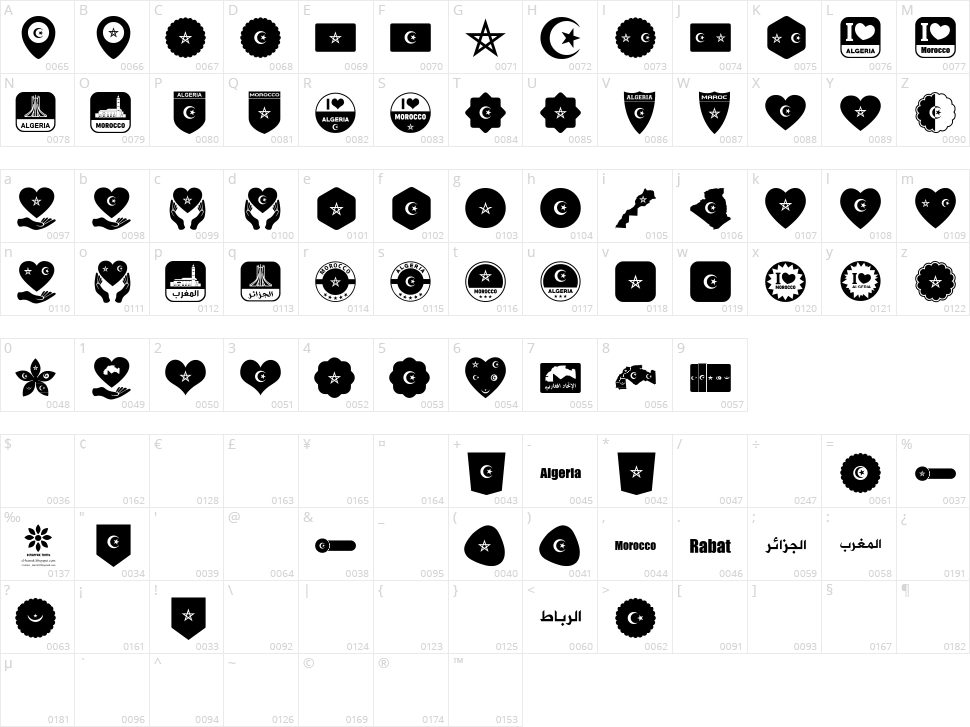 Font Morocco Algeria Character Map