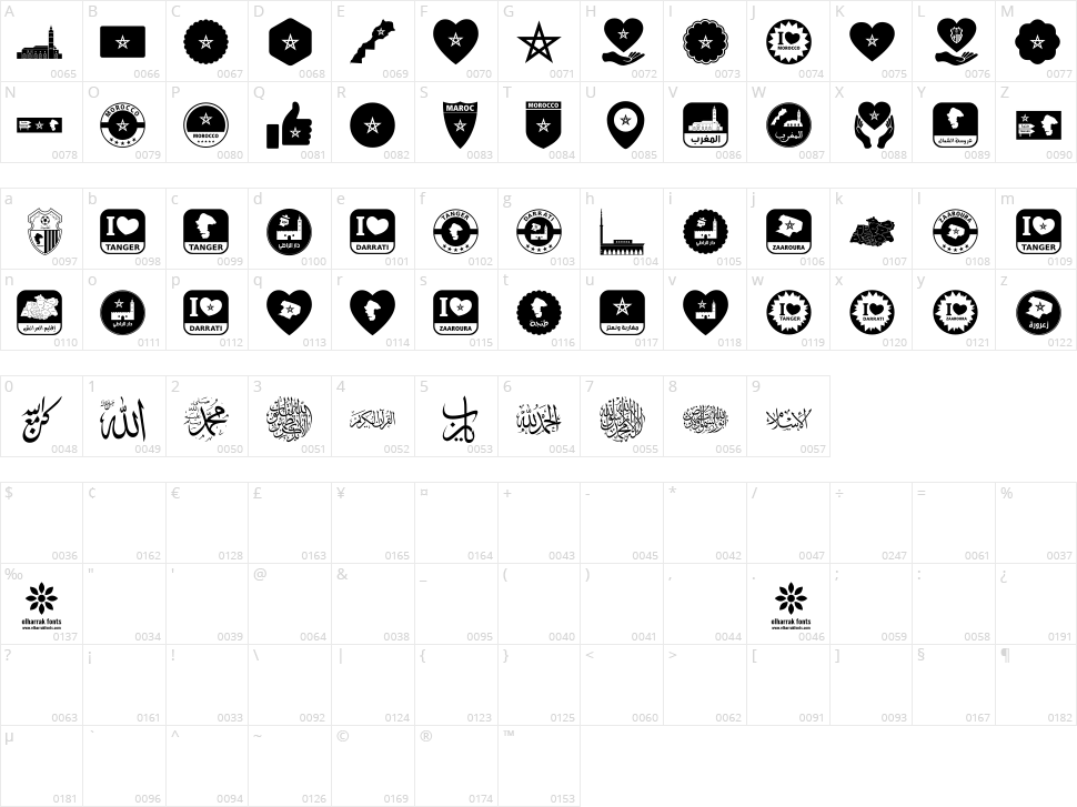 Font Tanger Color Character Map