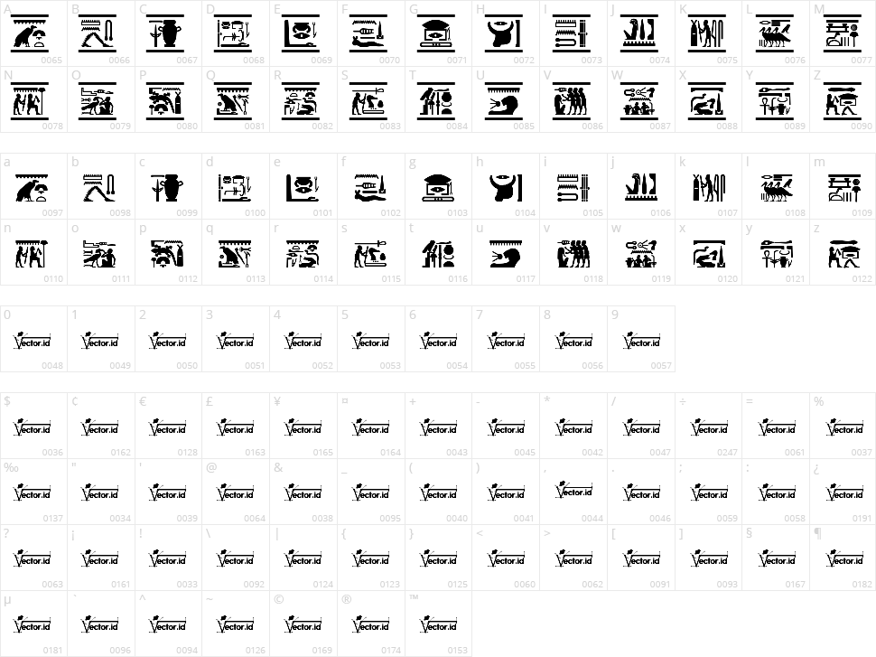 Fonts Vector Hieroglyps Character Map