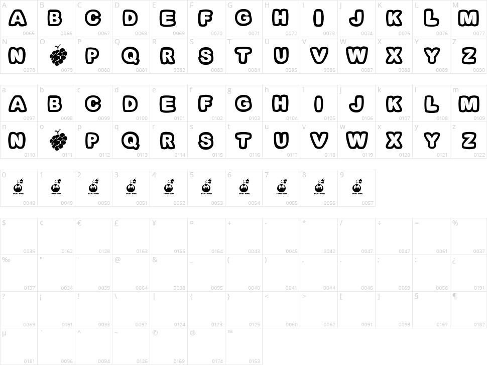Fonts Bomb I love grapes Character Map