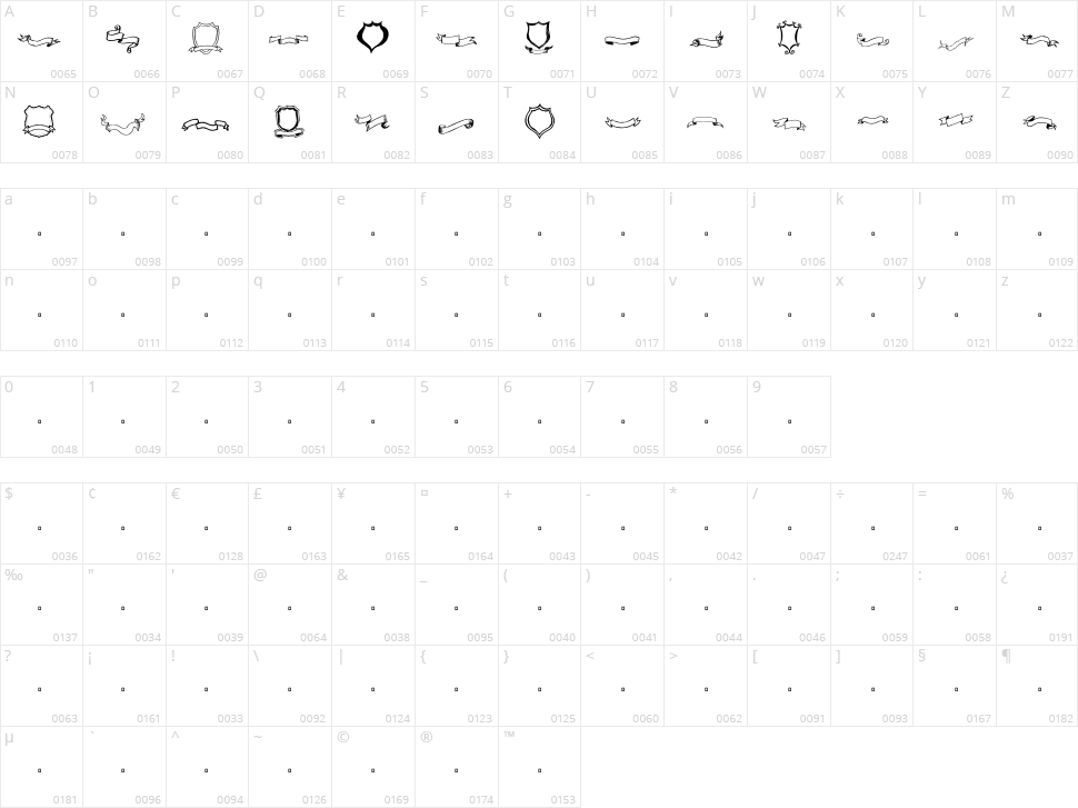 Frames 'n Riboons Character Map