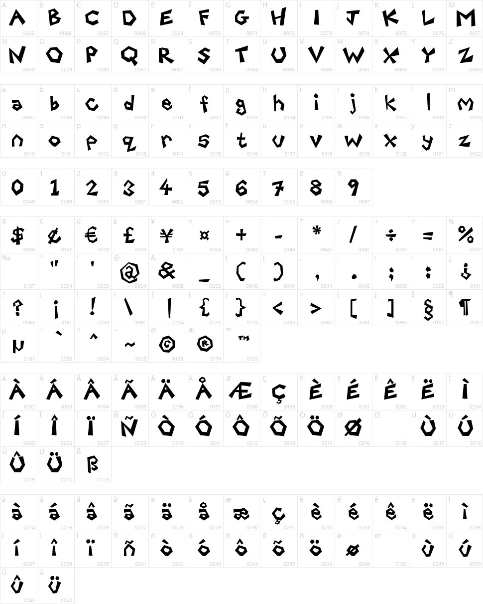 Freaky Paper Cutouts Character Map