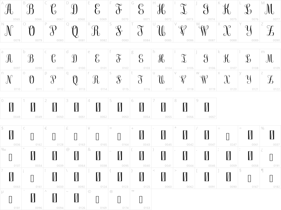 Free Monogram Character Map
