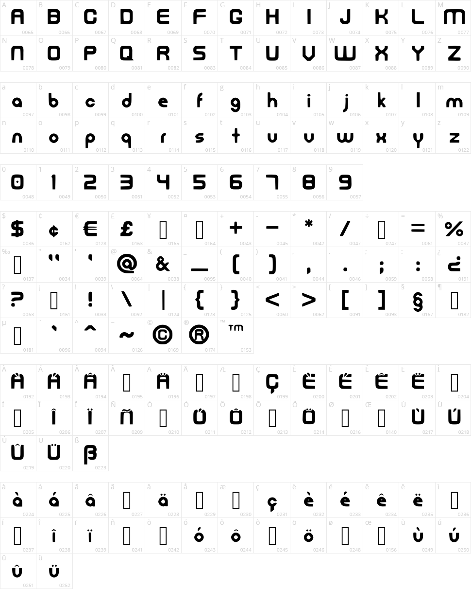 FreedanFont Character Map