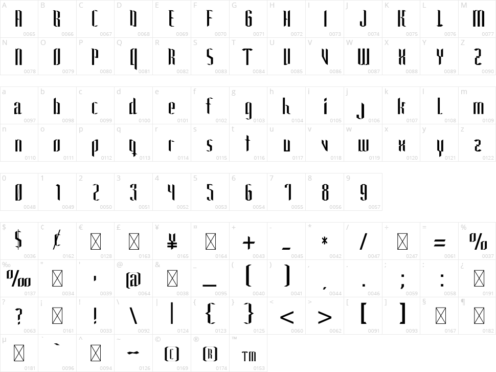 Gargouille Character Map
