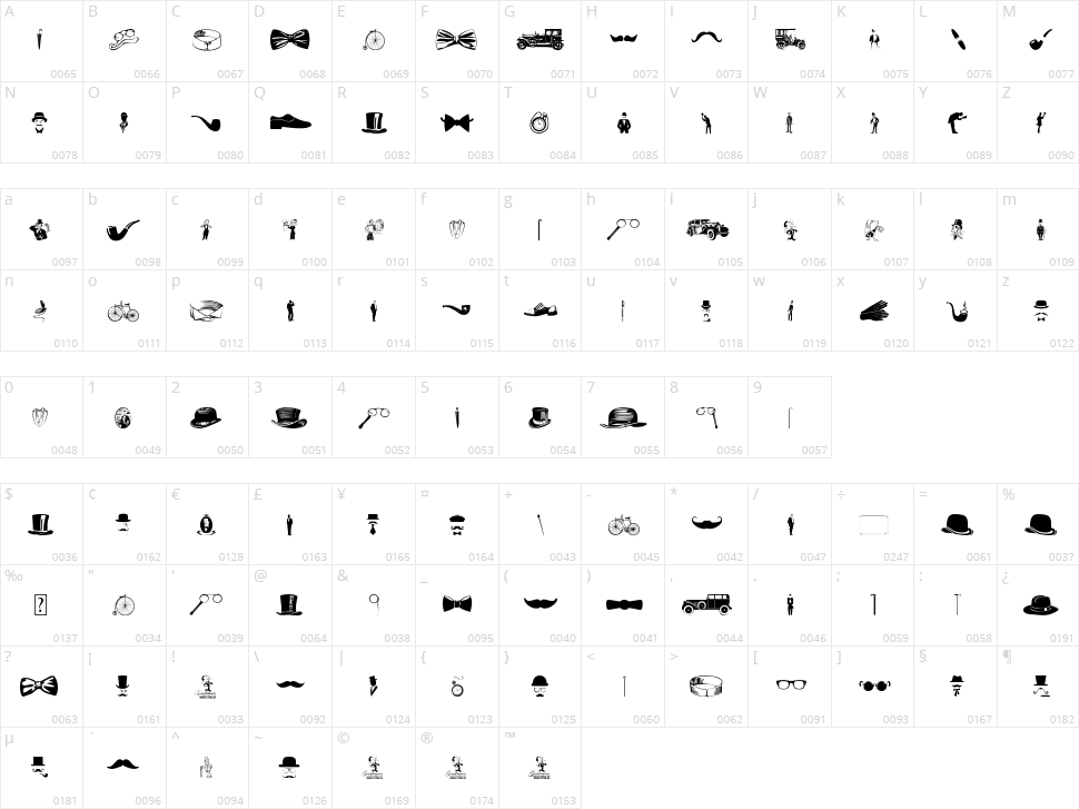 Gentleman Icons Character Map