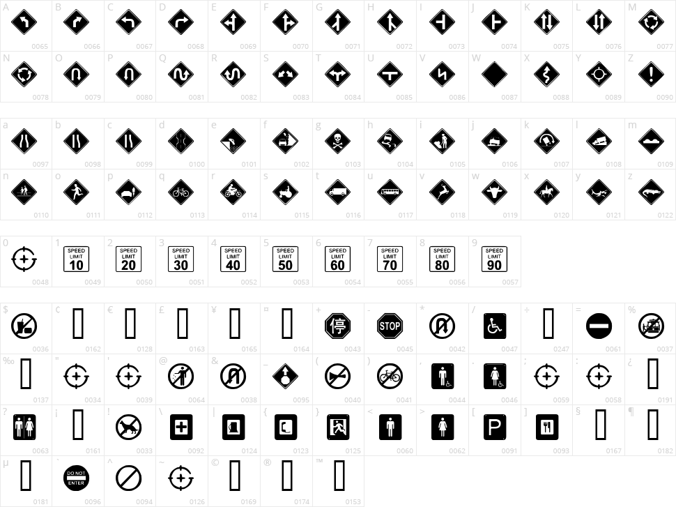 GG SignDings Character Map