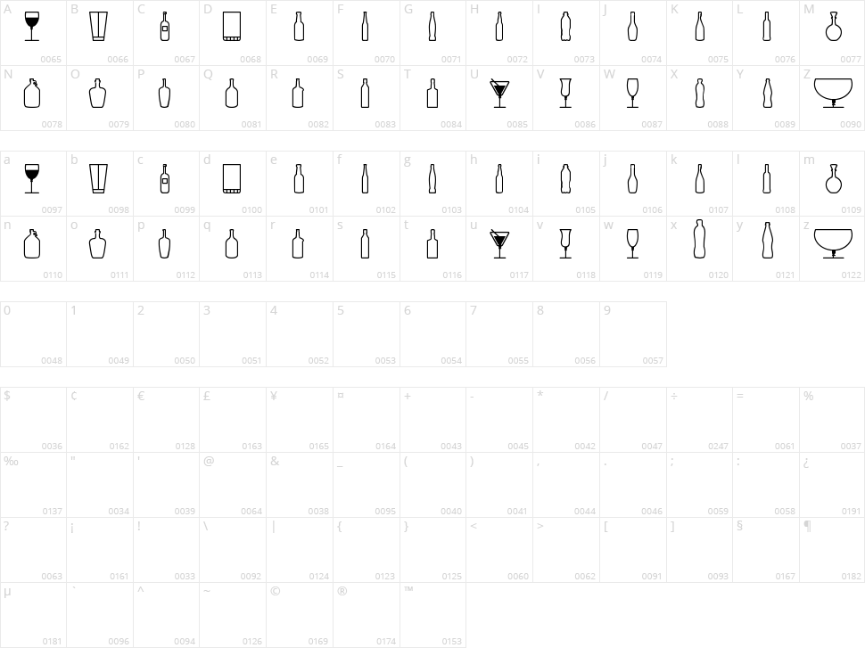 Glass and Bottles St Character Map