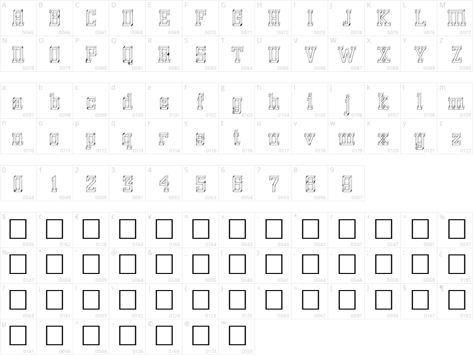 GlassBlocks Character Map