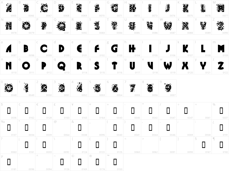 Glitter Character Map