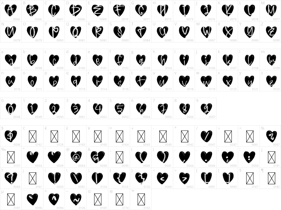 Go Love Character Map