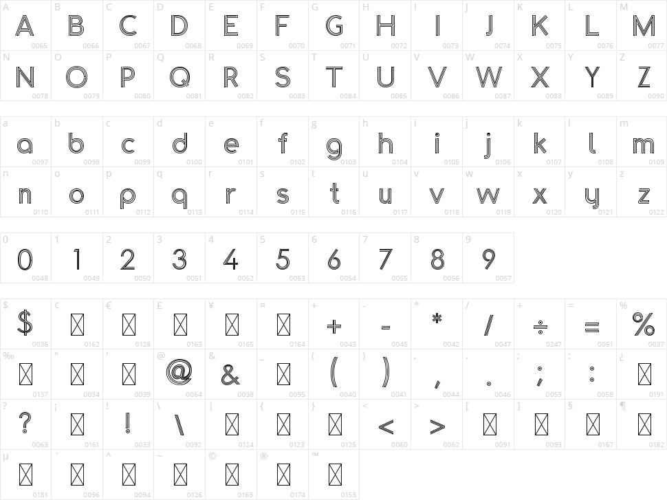 Golden Arrow Character Map