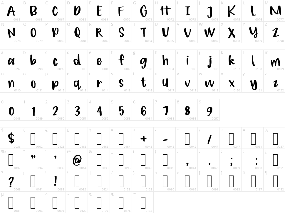 Golly By Beck Character Map