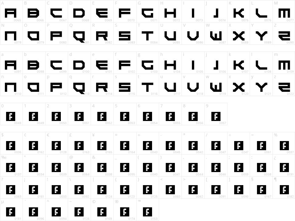 Goteki 45 Character Map