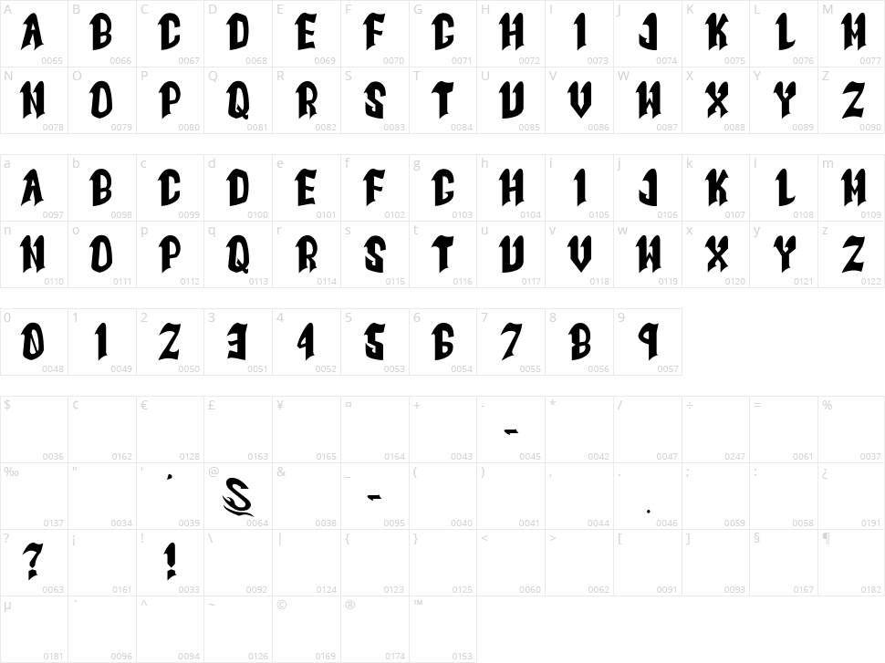 Goth Goma G Character Map