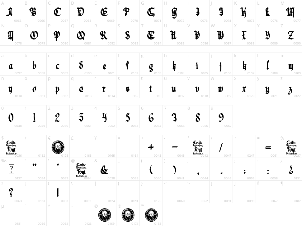 Gothic Notausgang Character Map
