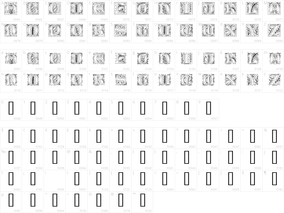 Gothic Illuminate Character Map