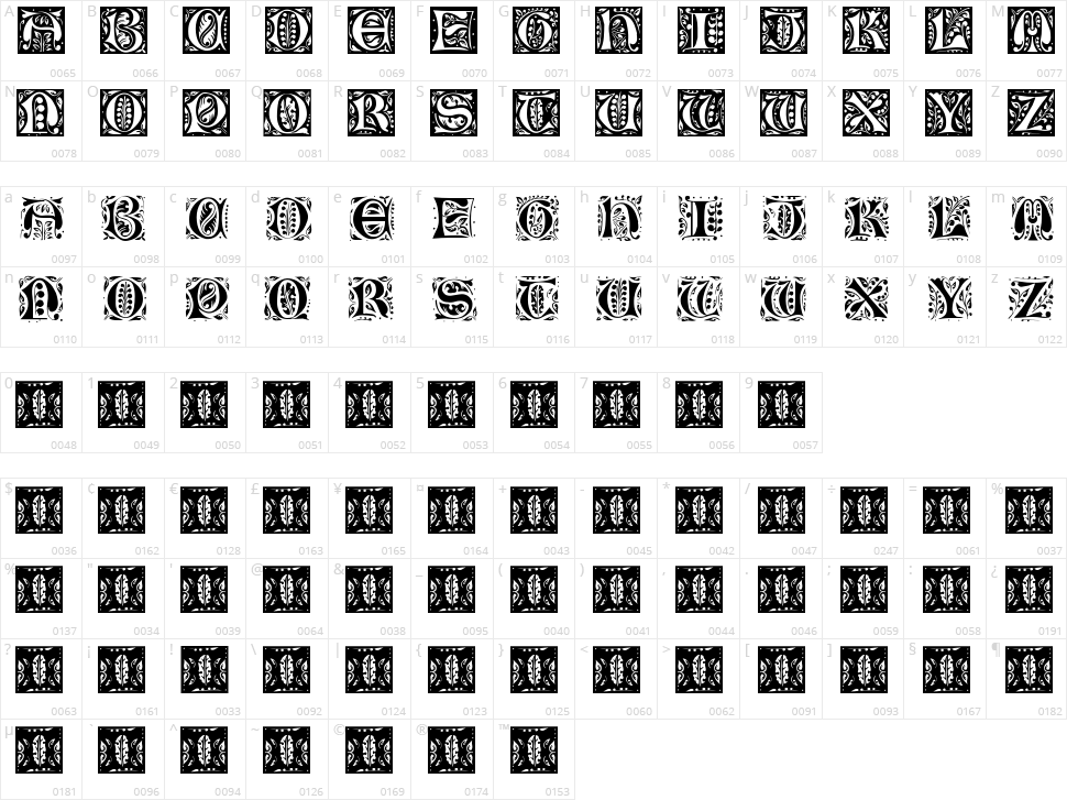 Gothic Leaf Character Map