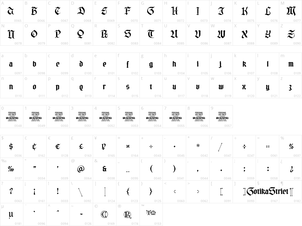 Gotika Strict Character Map