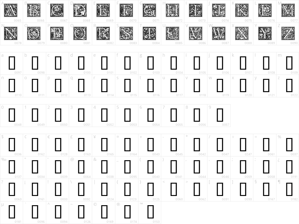 Goudy Initialen Character Map
