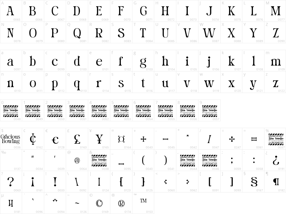 Gracious Bowing Character Map