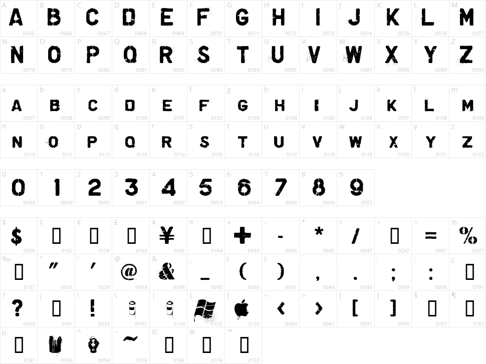 Graffiare Character Map