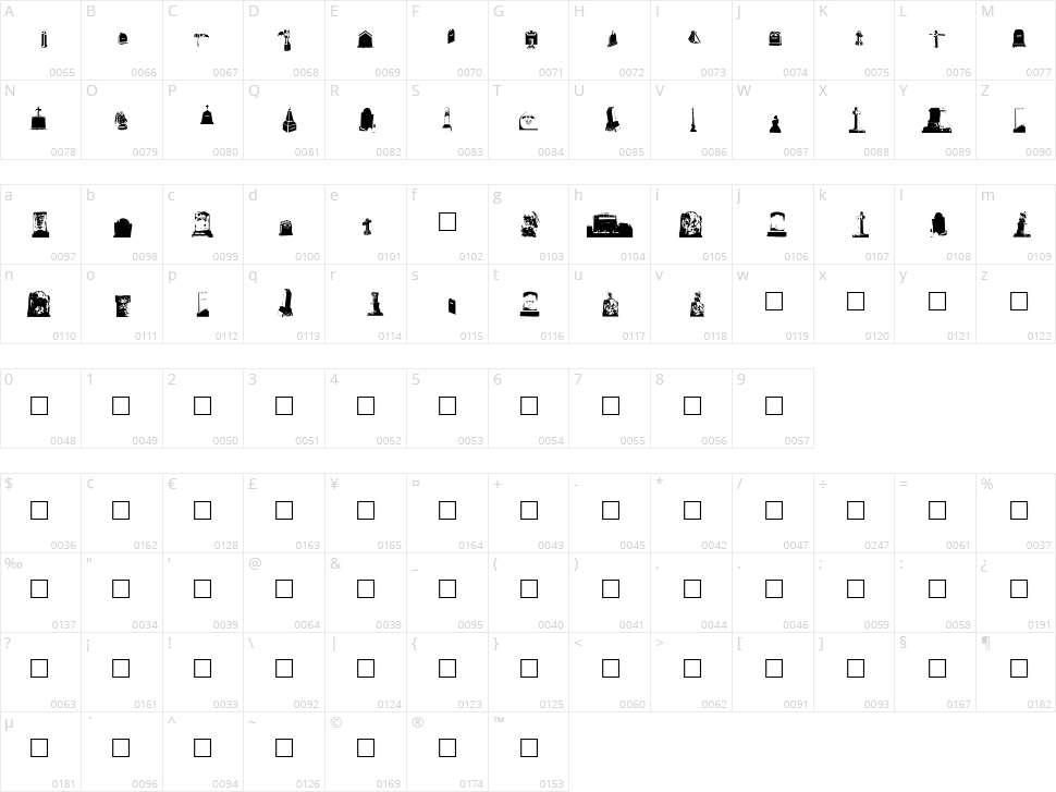 Gravestone Bats Character Map