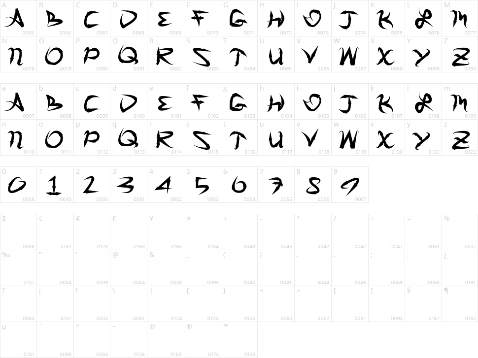 Great Arrows Character Map