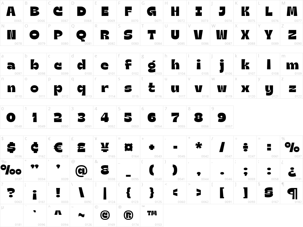 Groen California Sans Character Map