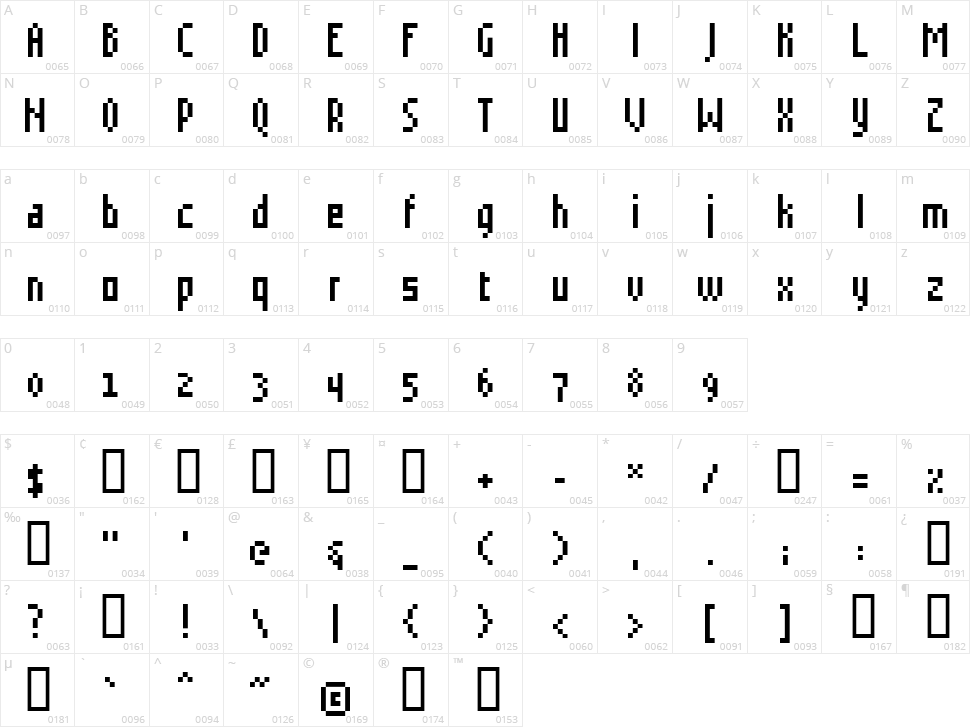 Grudblitter Character Map