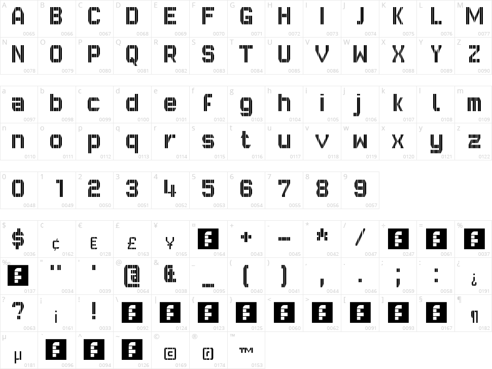 GVB Bus PID 10x7 Character Map