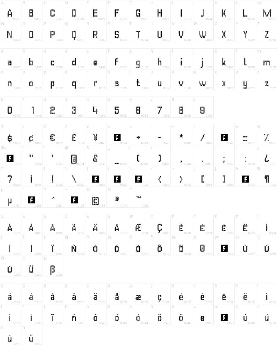 GVB Bus PID 13x8 Character Map