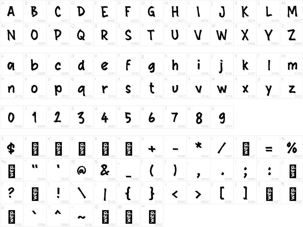 h Halfroad Character Map