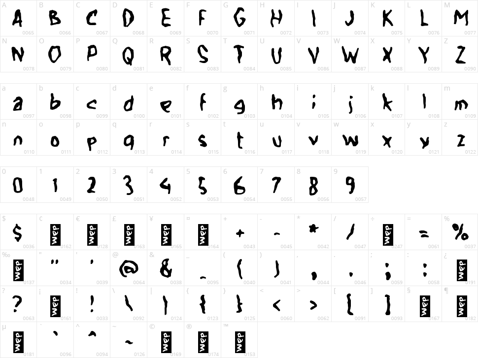 h Halusino Character Map