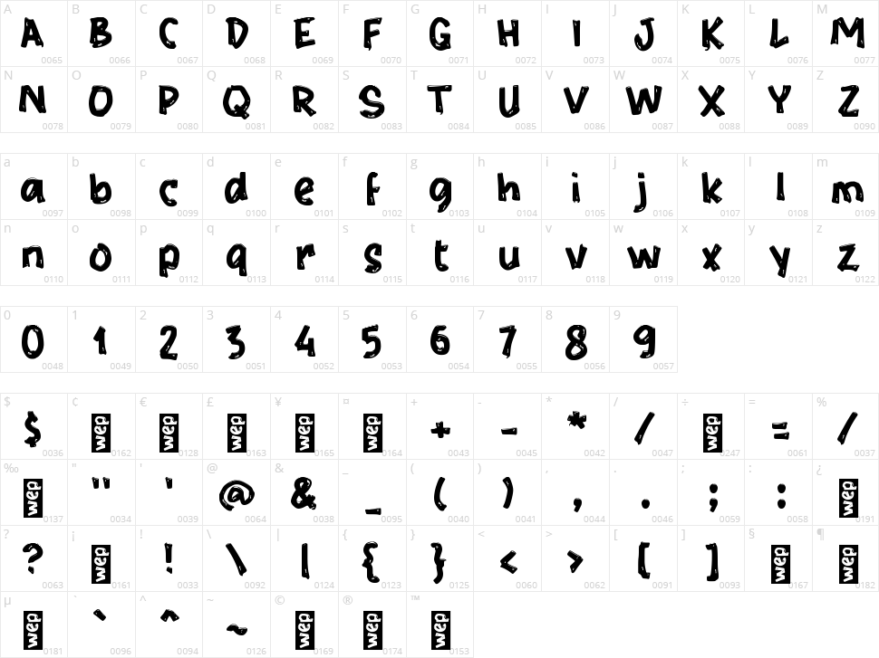 h Hangero Character Map