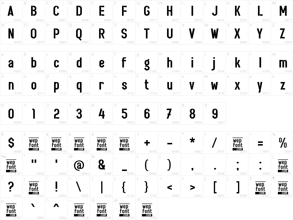 h Hapal Character Map