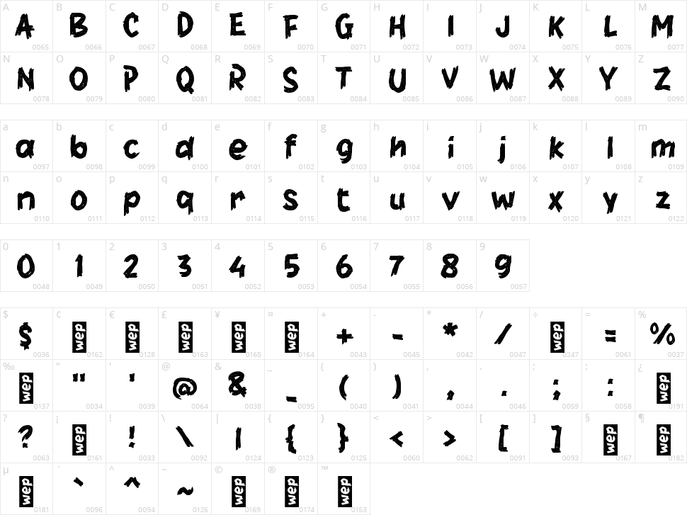 h Harestone Character Map