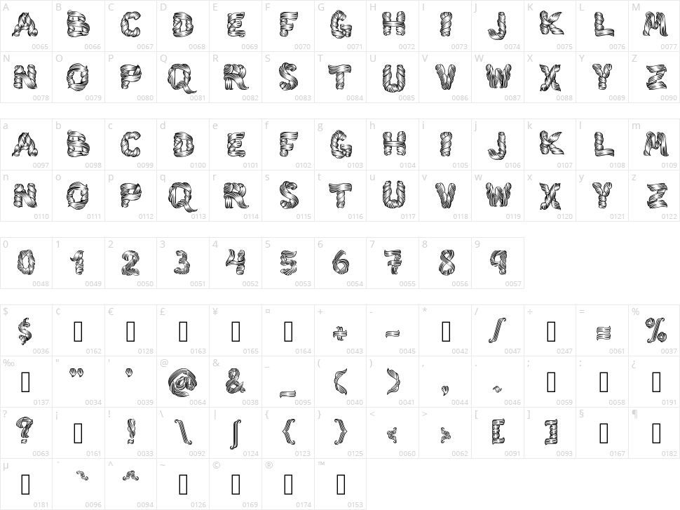 Hairline Character Map