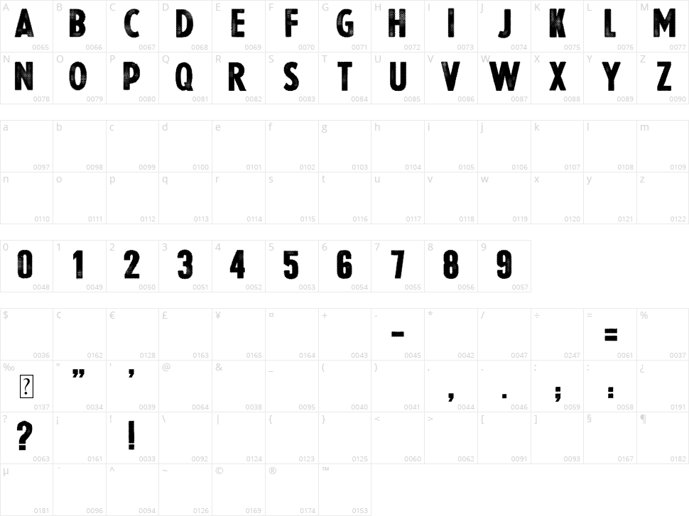 Halftoned Backup Character Map