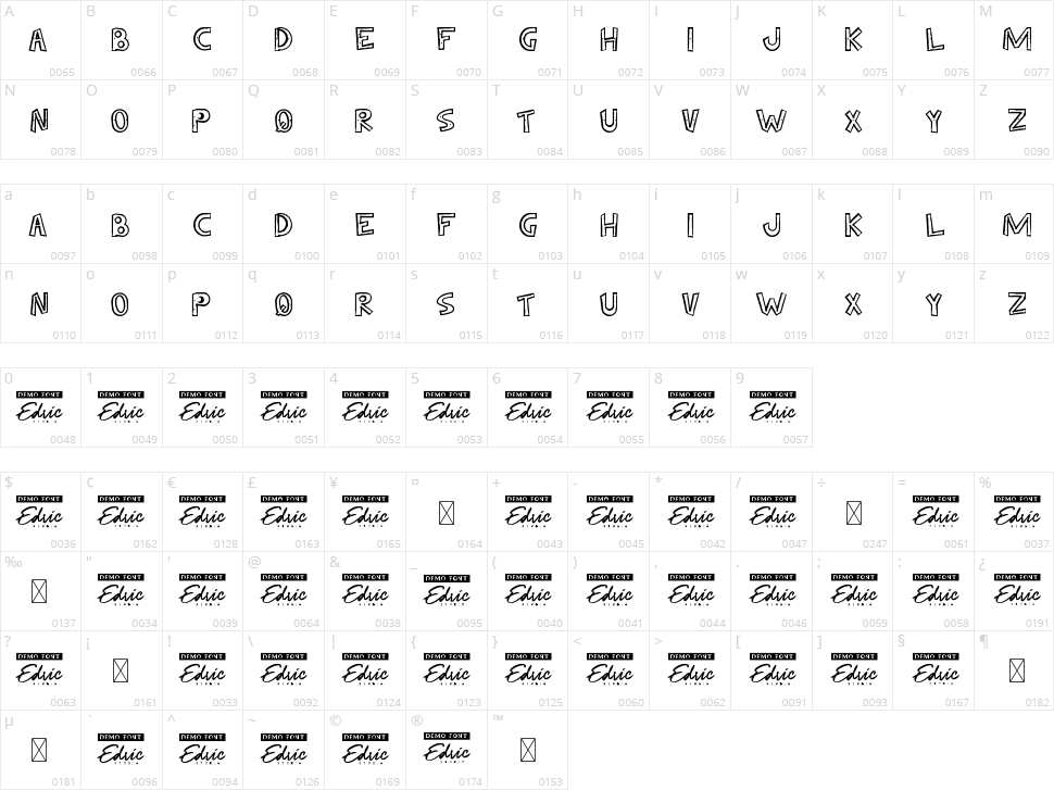 Hang Stick Character Map